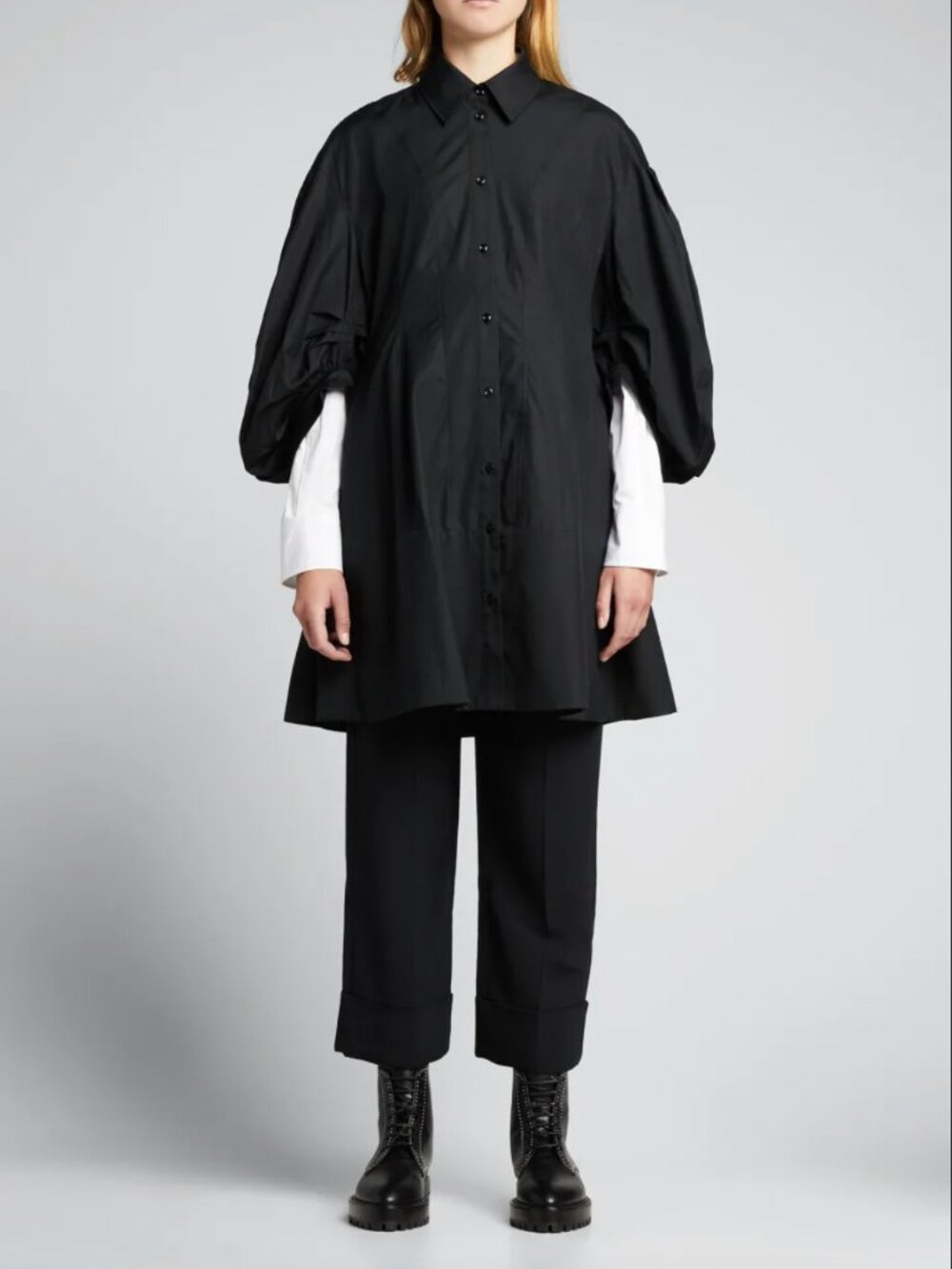 $1670 Simone Rocha Ikram Black Mini Cotton Sculpted Shirt Dress size UK 10/6